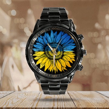 Discover Sunflower Ukraine Ukrainian Flag Stand With Ukrain Calendar Steel Band Watch