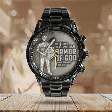 Discover put on the full armor of god ephesians 6:10 Calendar Steel Band Watch
