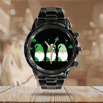 Discover Gnomes Holding Shamrock Leopard Plaid St Patrick'S Calendar Steel Band Watch