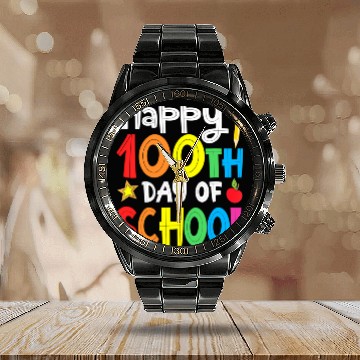 Discover Happy 100Th Day Of School Teacher Rainbow Calendar Steel Band Watch
