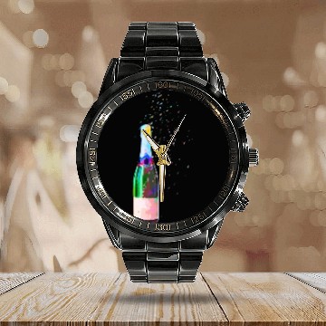 Discover Champagne Bottle Sparks Calendar Steel Band Watch