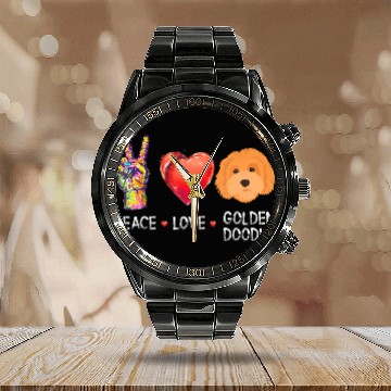 Discover peace love Goldendoodle for doodle dog Calendar Steel Band Watch