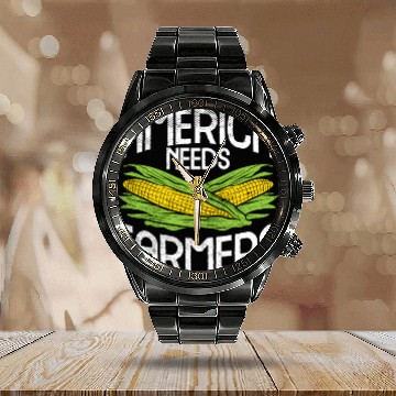 Discover America Needs Farmers Agriculture Corn Farming Calendar Steel Band Watch