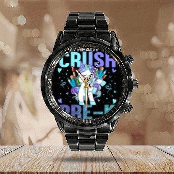 Discover Ready to Crush Pre-K Back To School Pre K Unicorn Calendar Steel Band Watch
