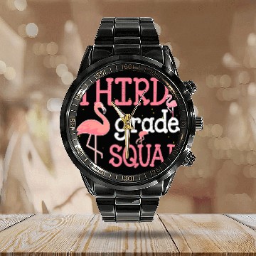 Discover Third Grade Squad Flamingo Back To School Funny Calendar Steel Band Watch