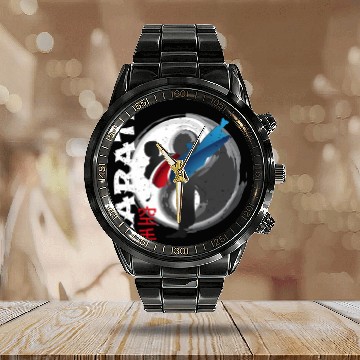 Discover Martial Side Kick Ying Yang Karate Calendar Steel Band Watch