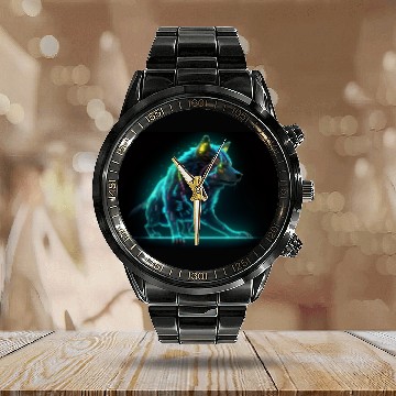 Discover Neon Moon Wolf Calendar Steel Band Watch