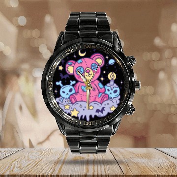 Discover Yami Kawaii Creepy Teddy Bear With Skulls Calendar Steel Band Watch