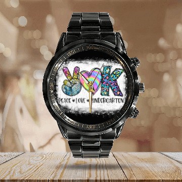 Discover Peace Love Kindergarten Teacher Appreciation Retro Calendar Steel Band Watch