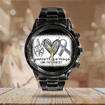 Discover DMM755779Peace Love Cure Gray Ribbon Brain Cancer Calendar Steel Band Watch