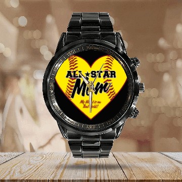 Discover All-Star Softball Mom Calendar Steel Band Watch