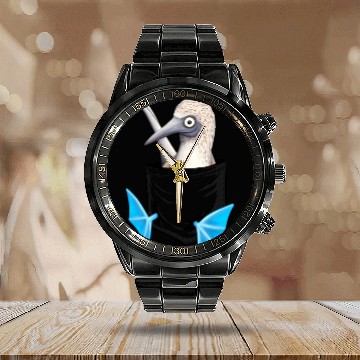 Discover Bird Drawing Fancy Blue Foot Booby In Pocket Calendar Steel Band Watch