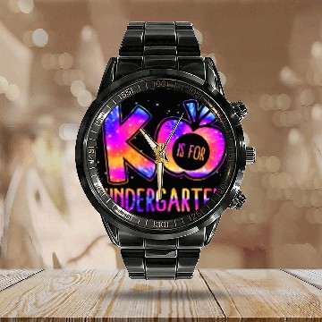 Discover K Is For Kindergarten Teacher Tie Dye Back to Scho Calendar Steel Band Watch