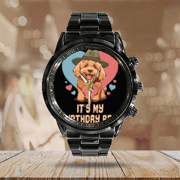 Discover It's My Birthday Bro Goldendoodle Dog Dad Doodle Calendar Steel Band Watch