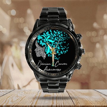Discover Ovarian Cancer Awareness Teal Butterflies Calendar Steel Band Watch