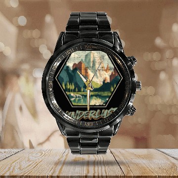 Discover Wanderlust Mountaineer Hiking Mountain love Calendar Steel Band Watch