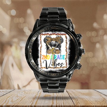Discover Leopard Messy Bun Bleached Girls 2nd Grade Back To Calendar Steel Band Watch