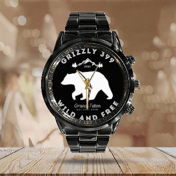 Discover Grizzly 399 Wild Free Grand Teton National Park Calendar Steel Band Watch