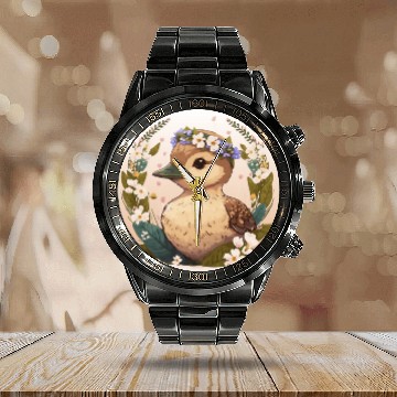Discover Cottagecore Cute Baby Duck Flower Kawaii Duckling Calendar Steel Band Watch