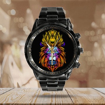 Discover Horoscope lion head astrology as a star sign lion Calendar Steel Band Watch