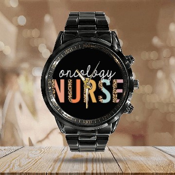 Discover Oncology Nurse Leopard Print Nursing School Calendar Steel Band Watch