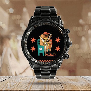 Discover Chicago Hot Dog mascot design Calendar Steel Band Watch