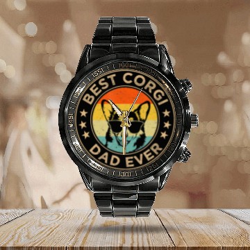 Discover Corgi Dog Lover Vintage Sunset Calendar Steel Band Watch