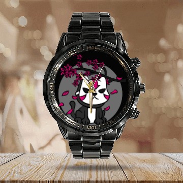 Discover Japan Oni Mask Cat Cherry Blossoms Anime Calendar Steel Band Watch