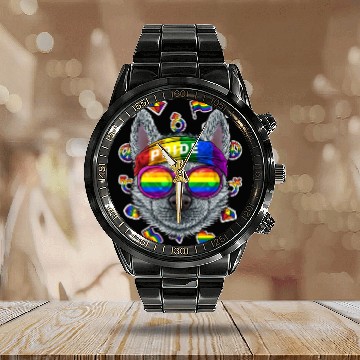 Discover Lgbt Husky Gay Pride Month Dog Rainbow Lesbian Calendar Steel Band Watch
