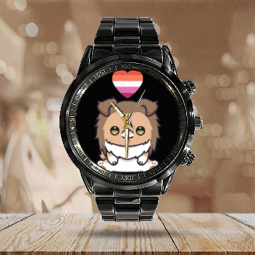 Discover Lesbian Sheltie Dog Lgbtq Shetland Sheepdog Calendar Steel Band Watch