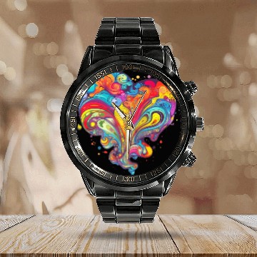 Discover Psychedelic Love Calendar Steel Band Watch