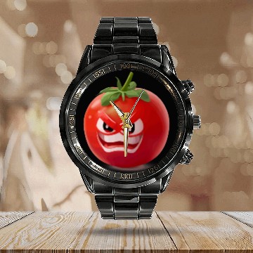 Discover A realistic tomato with angry face cartoon style Calendar Steel Band Watch