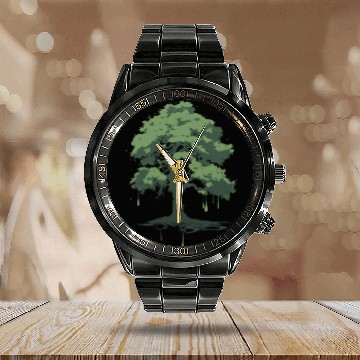 Discover A green oak tree ink drawing Calendar Steel Band Watch