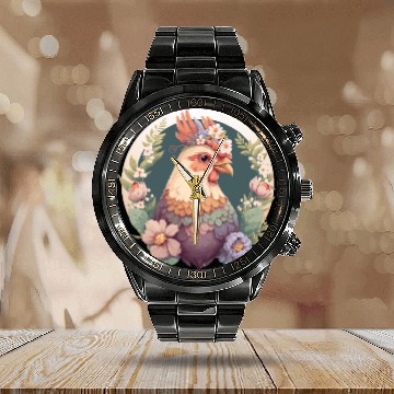 Discover Cottagecore Cute Pet Chicken Farm Animal Calendar Steel Band Watch