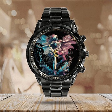 Discover Watercolor Skeleton Fairy Gothic Fairycore Grunge Calendar Steel Band Watch
