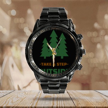 Discover Take A Step Outside Camping Calendar Steel Band Watch