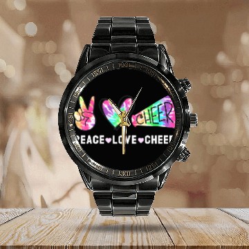 Discover Peace Love Cheer Tie Dye Cheerleading Cute for Che Calendar Steel Band Watch