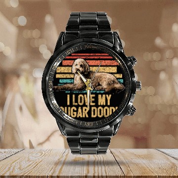 Discover I Love My Doodle Retro Goldendoodle Dog Dad Calendar Steel Band Watch