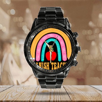 Discover Spanish Teacher Rainbow Pencil Back To School Appr Calendar Steel Band Watch