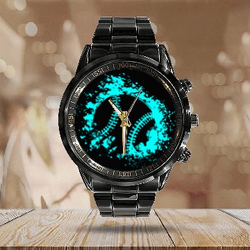 Discover Softball Distressed Ball Teal Black Calendar Steel Band Watch