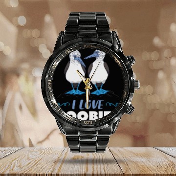 Discover Blue Footed Booby Bird I Love Boobies Funny 3D Calendar Steel Band Watch