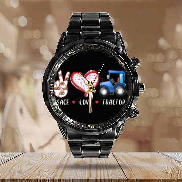 Discover Peace Love Tractors farm farmers for kid boy Calendar Steel Band Watch