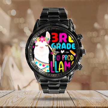 Discover Team 3rd Grade Teacher Rainbow No Prob Llama Back Calendar Steel Band Watch