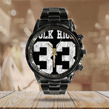 Discover Polk High School Football Jersey 33 Aged Look Calendar Steel Band Watch