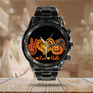 Discover Peace Love Halloween Celebrate Halloween Day Calendar Steel Band Watch