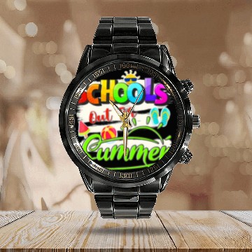 Discover Schools Out For Summer Lover Funny Teacher Student Calendar Steel Band Watch