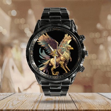 Discover Whimsical Fantasy Cartoon Griffin Design Calendar Steel Band Watch
