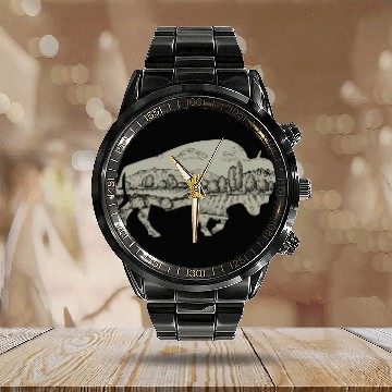 Discover Landscape Buffalo Bison Calendar Steel Band Watch