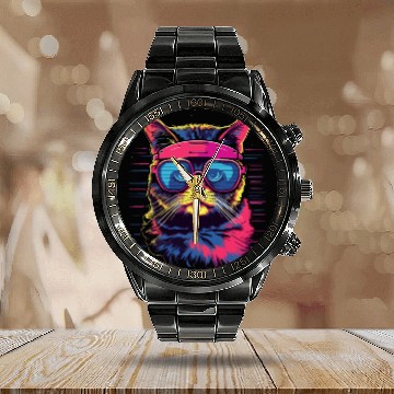 Discover 80s Cat Style Calendar Steel Band Watch