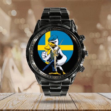Discover Swedish Swan Trooper Cartoon Calendar Steel Band Watch